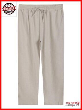 Womens Plus Size Petite Linen Ankle Pants with Pockets